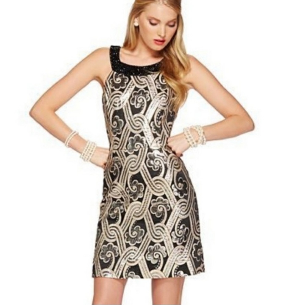 Lilly Pulitzer Sydney Dress in Black Metallic Vintage Brocade